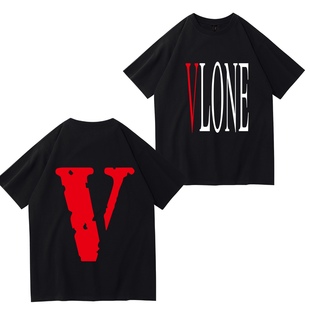 

VLONE Men's T-Shirts Original design logo Summer Cartoon Collarless Short Sleeve Letter Loose Versatile Tops T-Shirts black white