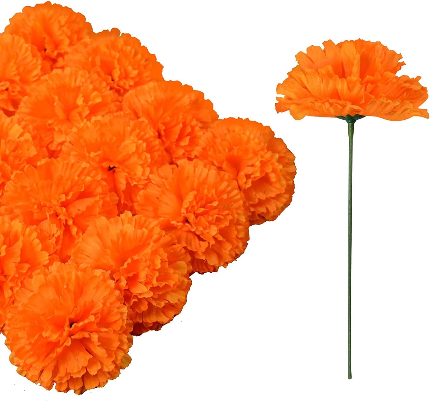 

50PCS Silk Carnation Flower Artificial Flowers Used for Wedding Decoration DIY Handmade Flowers Carnation Flower Diameter 3.5 Inches and 6 Inches Stem, White