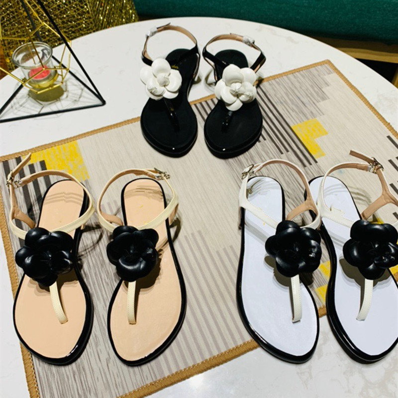 

23 Styles Women Thong Sandals Paris camellia Diamond Buckle Bow Flip flops LOGO Slippers Quilted Leather Slides Interlocking pearl Pool Slide C style Flat Mule, Fill postage