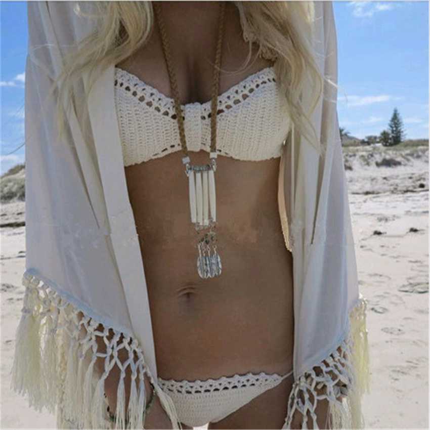 

Bikini swimwear pure hand-knitted two-piece suit beach hot spring sexy underwear swimsuit, White