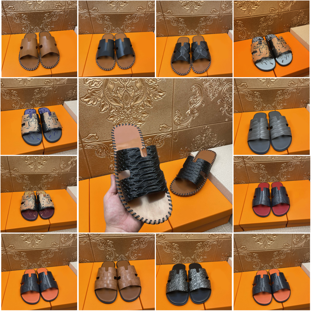 2023 Pantoufles en cuir pour hommes Chaussures de sandale d'été 38-46 Tailles pour hommes Slip sur mule Beach Pool Slide Crocodile Snake Skin Ton