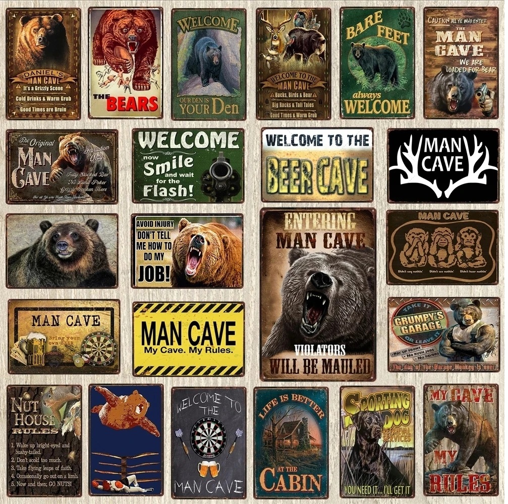 

Vintage Man Cave Tin Sign Bears Metal Sign Poster Metal Plates For Wall Home Craft Cafe Music Bar Garage Decoration Vintage Poster personalized Art Decor 30X20CM w01