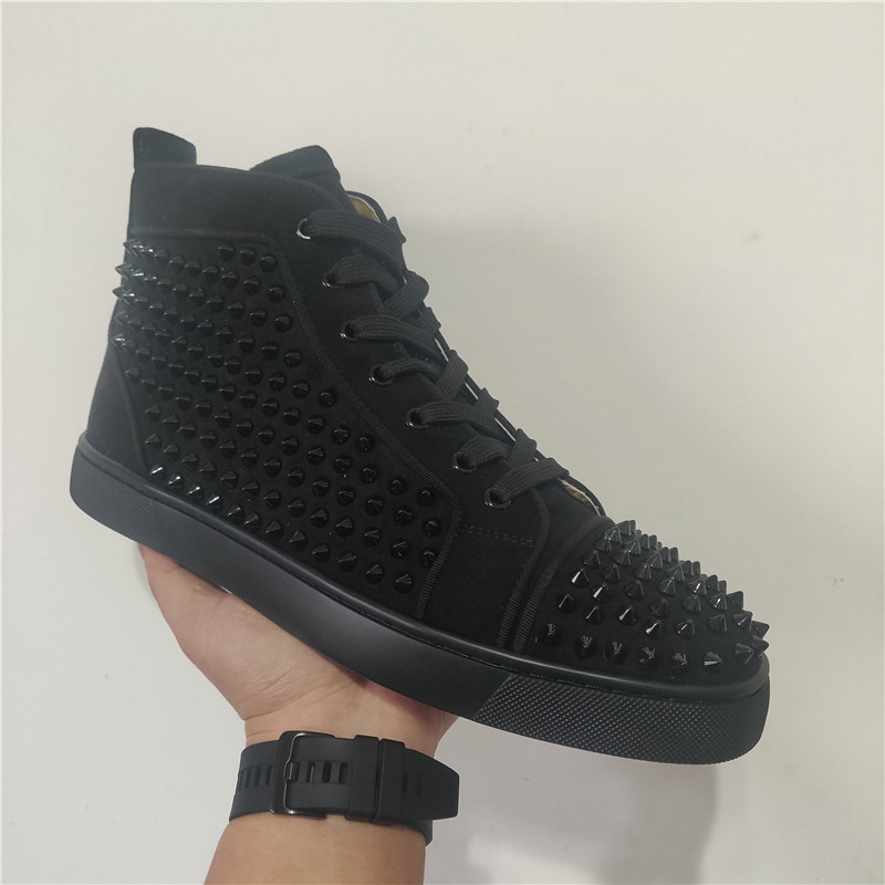 

2023 Buy Luxury Designer Casual Shoes Red Sole Flat Hight Tops Junior Spikes Flats For Sale Blue Black White Diamond Men Women Low Cut Leather Sneaker Dust Bag, C-1