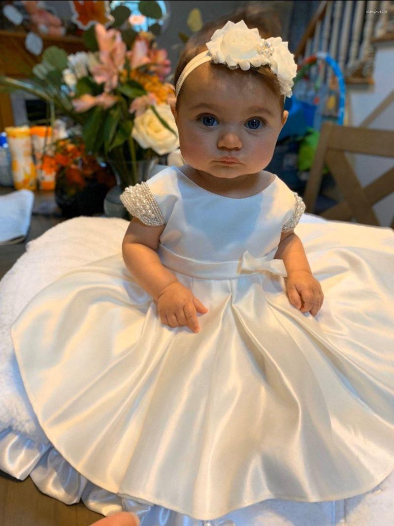 

Girl Dresses Vintage White Satin Bow Girls Christening Gowns Born Baby Baptism 1st Year Birthday Dress, Black