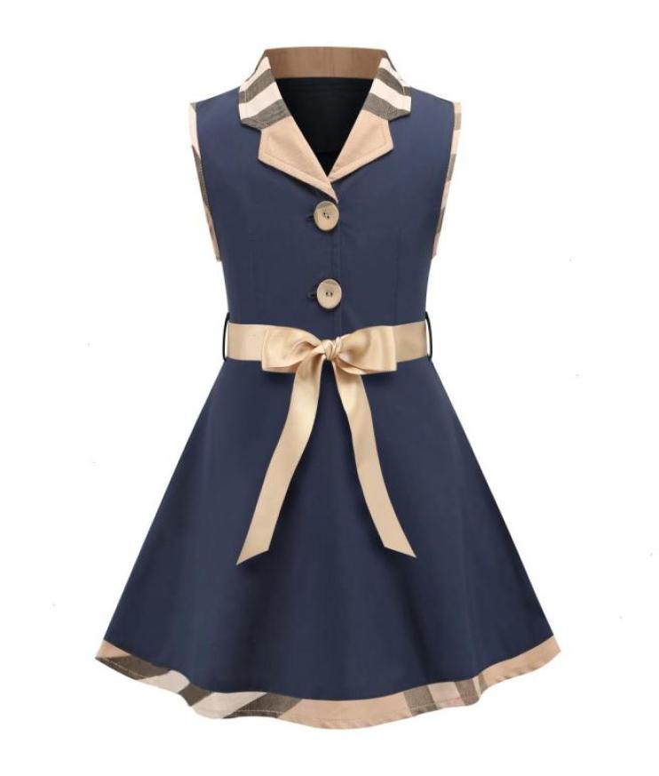 

Fashion Sleeveless Cotton Baby Girl Shirt Dress Casual Wear Bow Kids Clothing Children Summer European Style Arrival8751644, Blue