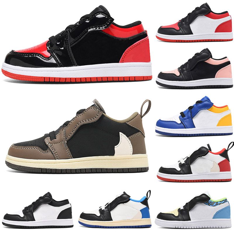 

Jumpman 1 Kids Low Basketball Shoes Sports Outdoor Toddler Black Royal Obsidian Chicago Multi color Tie Dye Sneaker Size 26-35, With original box