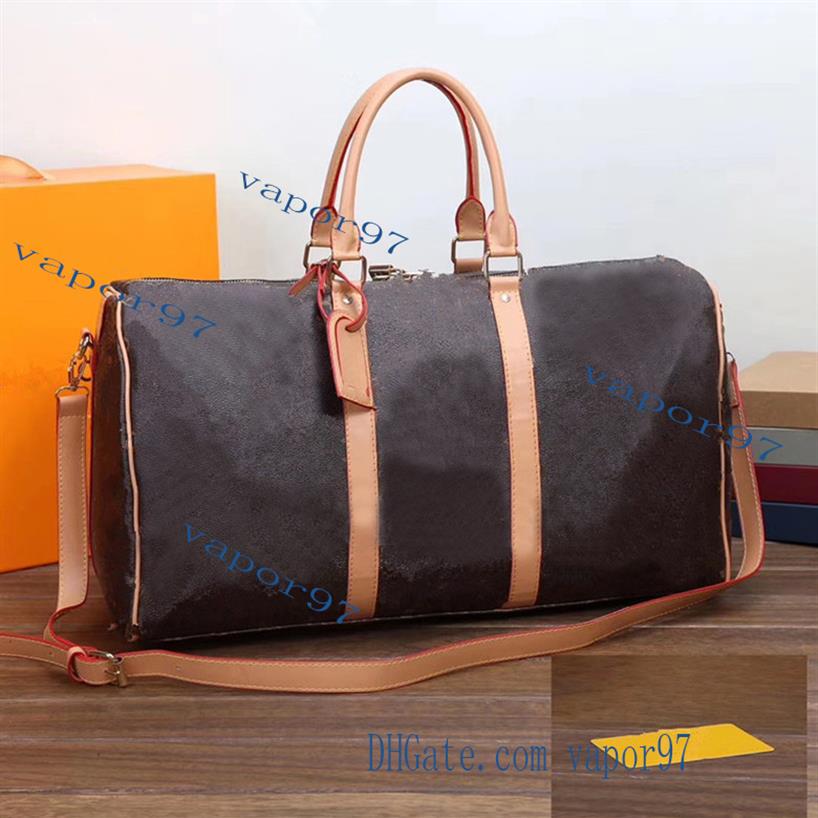 

2021 High quality Mens Duffle Bags brown black Keepall 55 Quality Mono Luggage Gram Bag Travel Men Women Giraffe with Lock new p49296o, Brown flower with beige strap