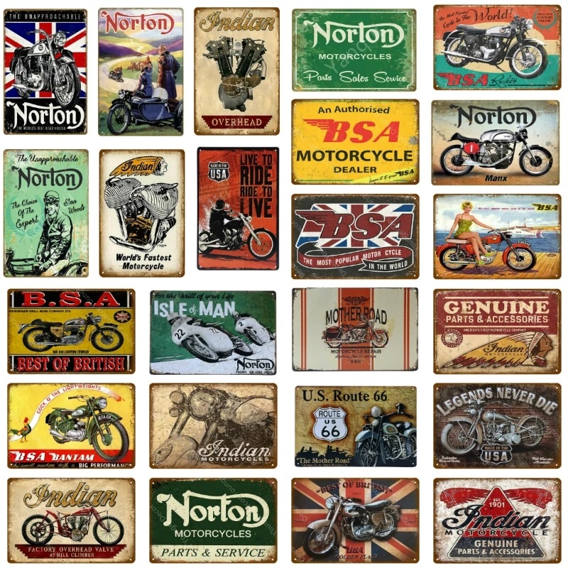 

Retro us Motorcycles art tin decor Metal Plate Norton Indian Tin Signs Vintage Metal Poster Garage Decor Club Pub Bar Wall personalized Decoration size 30x20cm w02