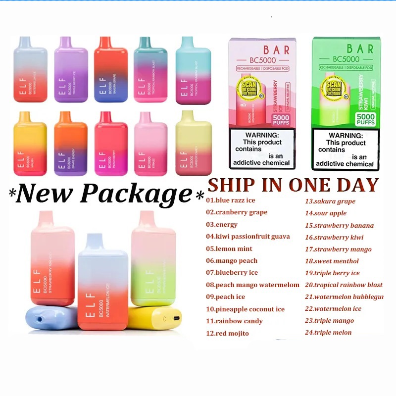 

Authentic Code Elf BC5000 ultra E Cigarettes Disposable bar BC 5000 puff 50 flavors 13ml MESH Coil Pods 650mah Recharged Battery Vapes Box VS Crystal Legend