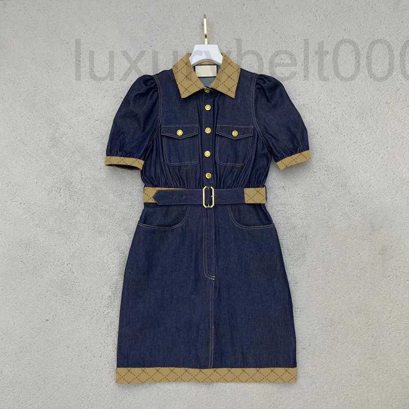 

Casual Dresses Designer Women Latest Denim Trendy Belt Skirts Personality Pocket Ornent Female UJ0D, Blue