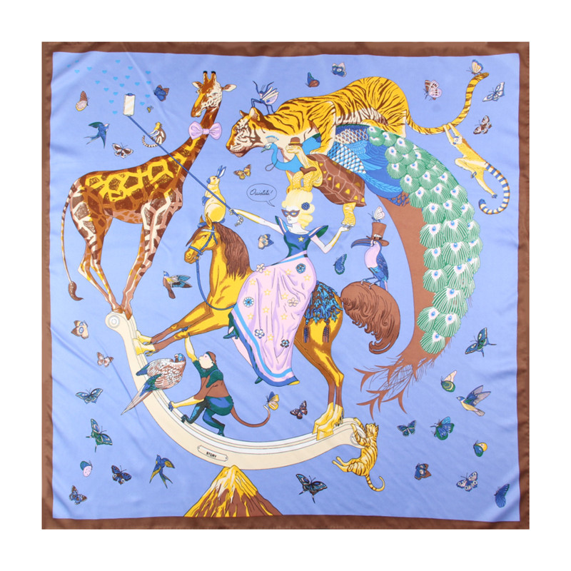 

Manual Hand Rolled Twill Silk Scarf Women Circus Animals Printing Square Scarves Echarpes Foulards Femme Wrap Bandana Hijab 90CM*90CM