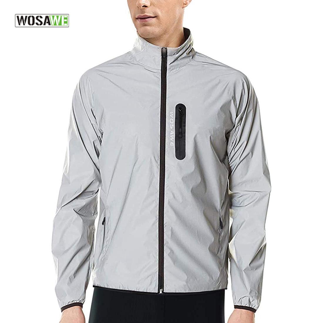 

Cycling Jackets WOSAWE Reflective Windbreaker Night Glowing Running Waterproof Rainproof MTB Bicycle Bike Highly Visible 230308, Gray