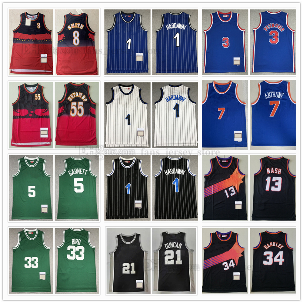 

Retro Basketball Jersey Smith Mutombo Garnett Bird Petrovic Anthony Hardaway Nash Barkley Duncan Stitched Mitchell and Ness Shirt, Same as picture