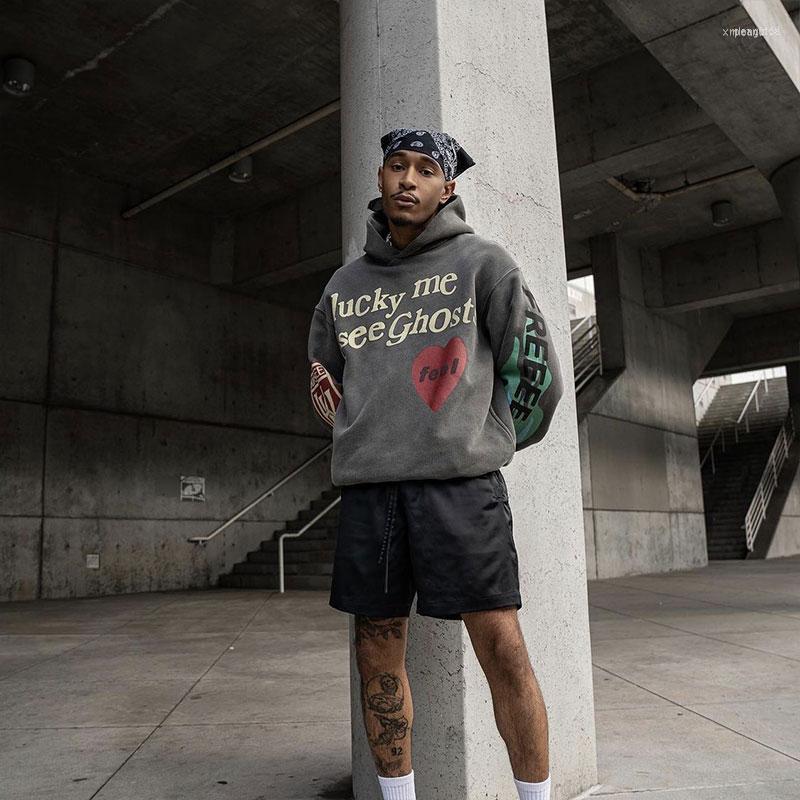 

Men's Hoodies Men's Harajuku Graffiti Lucky Me I See Ghosts Letter Winter Sweatshirts Men And Women Hoodie Hip Hop Oversized Unisex, Black