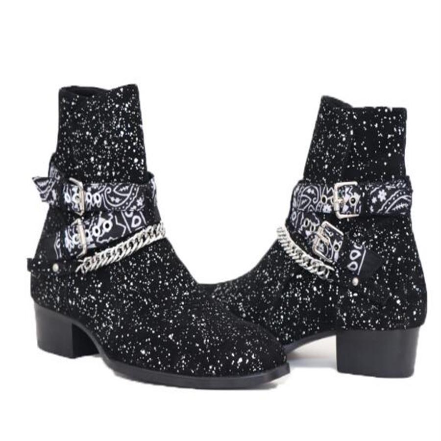 

Classic Wyatt Western Boots for men Glitter Cow leather Motorcycle Booites Chelse Biker Shoes228O