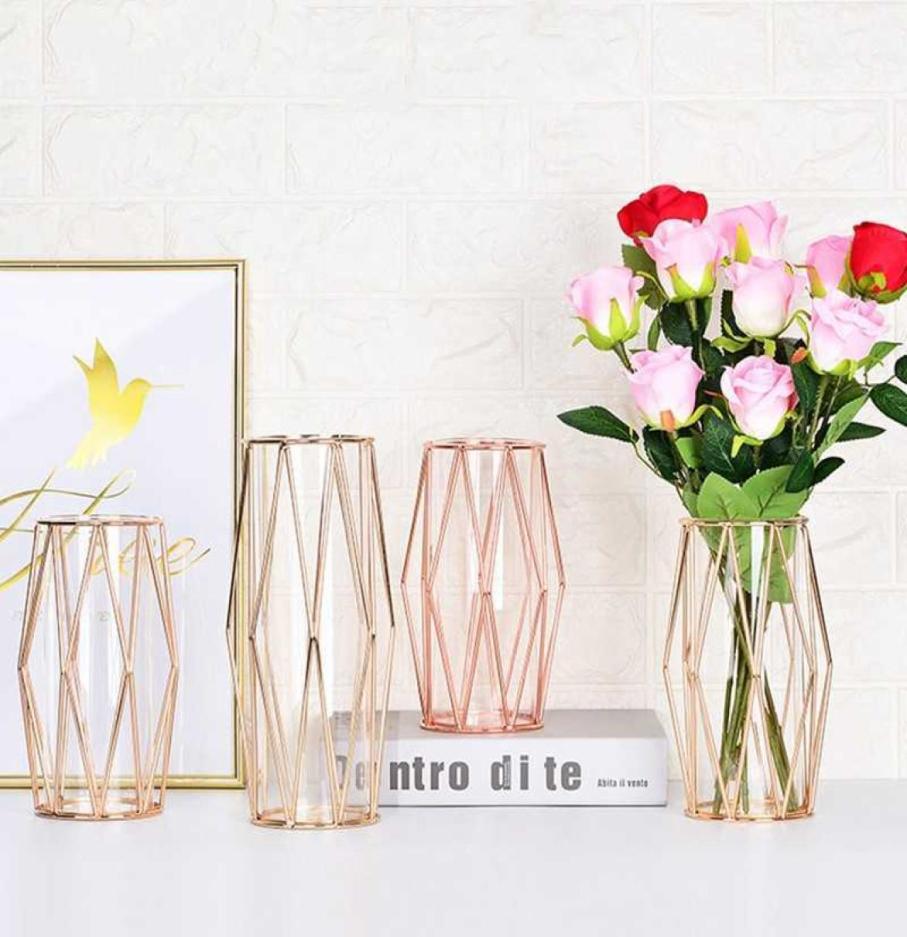 

Nordic Artificial Flower Vase Lanternshaped Iron Art Glass Vase Plant Rack Bottle Gold Plated Flower Pot Wedding Decoration 210622468650