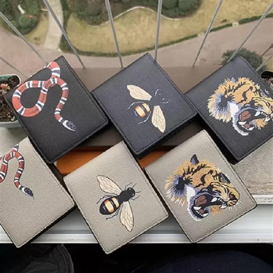 

Top Quality Men Animal Short Wallet Leather Black Snake Tiger Bee Wallets Women Long Style Luxury Purse Card Holders with Gift Box243K, Brown tiger