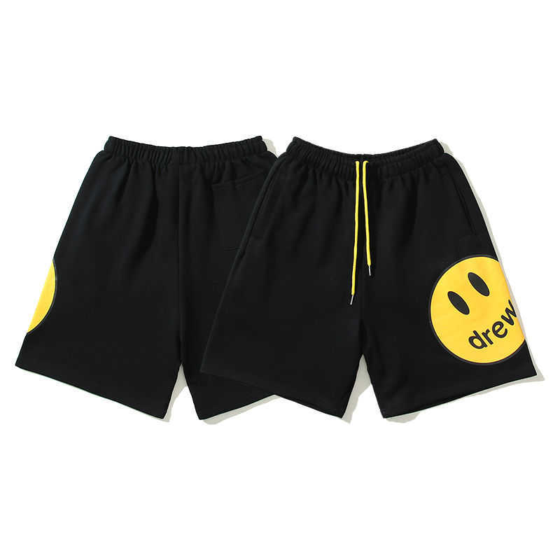 

Shorts Men's Drevv Smiley Face Shorts Justin Biebers Net Red High Street Fog Five-piece Pants Men and Women Label Loose Lovers, Black