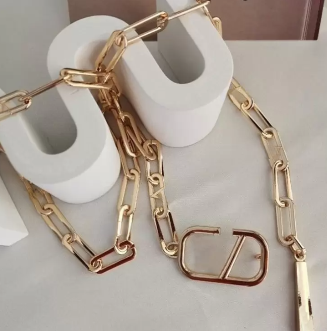 

Classic Metal Chain Belt Letter Belts Women Fashion Versatile Light Luxury Waist Chains Men Designer Belt, Aspic
