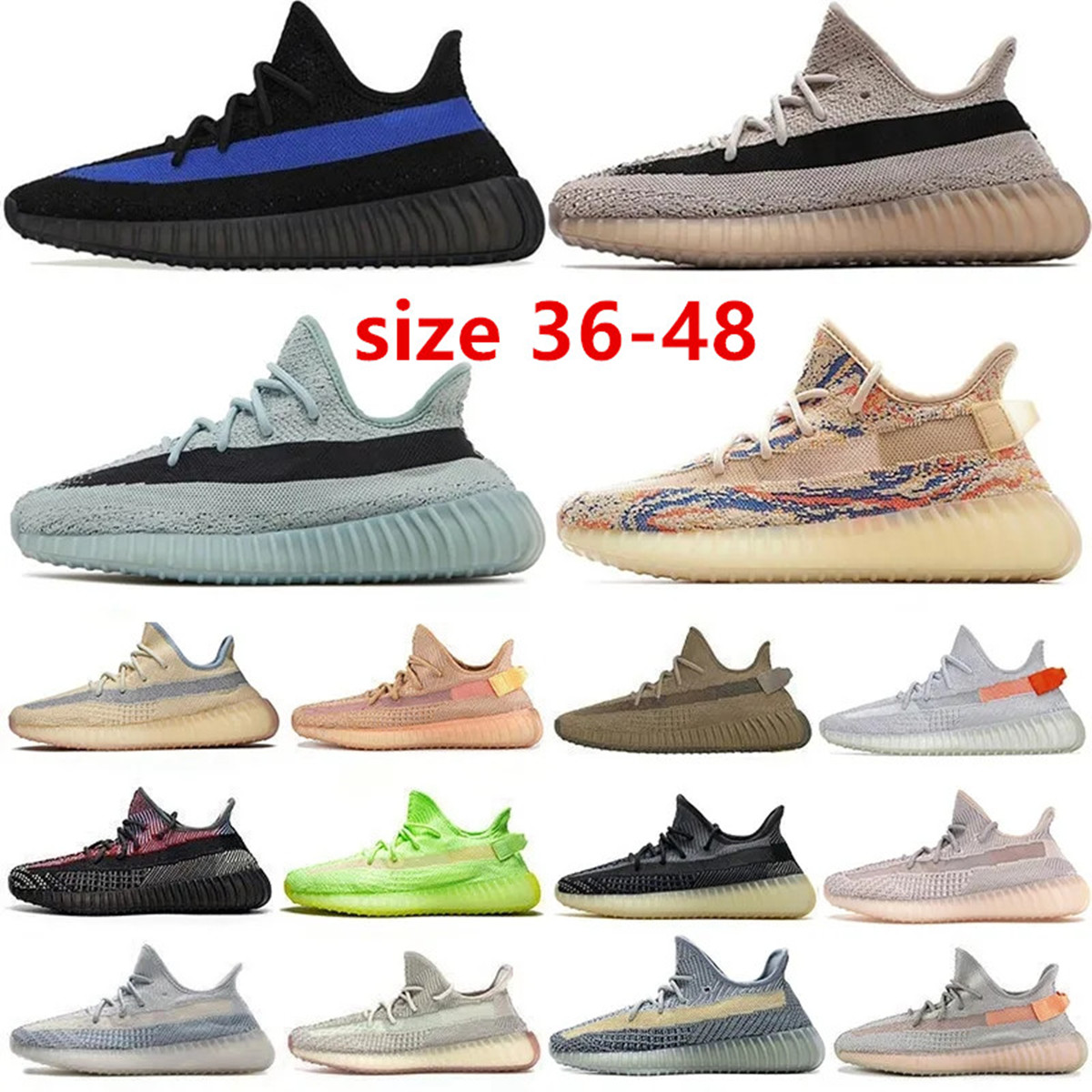 

High Quality Large size Sneakers West Static 3M Reflective Sport yeezies Shoe Tail Light Cream White Sports Running Shoes SXS