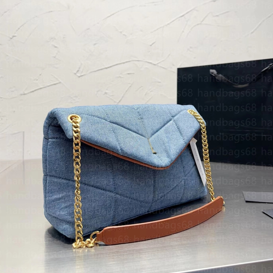 

Designer shoulder bags Women LOULOU Puffer Washed denim bag Fashion Classic flap messenger bag Shopping Bags Luxury Handbag Purse Chain handbags68 Y342825, Gold chain