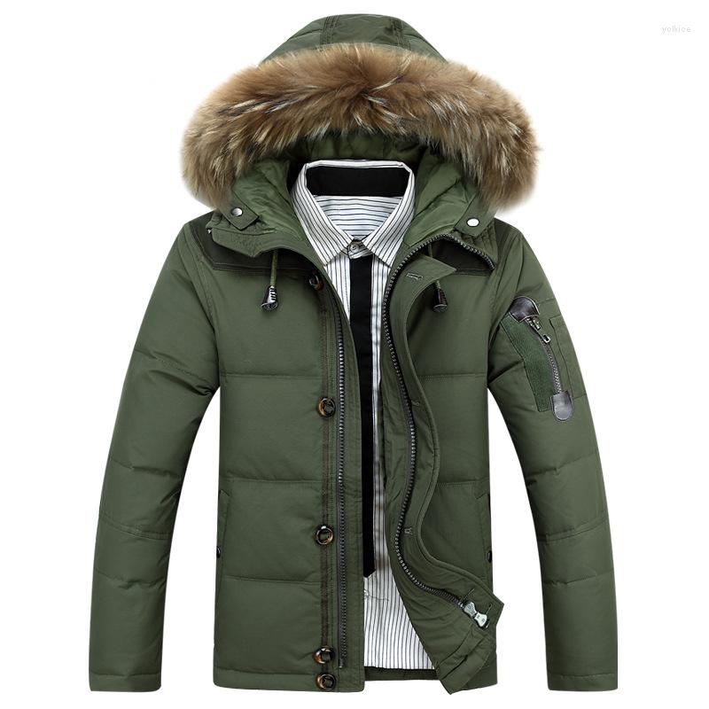 

Men's Down Winter White Duck Parkas Men Thick Warm Fur Collar Hooded Jackets Male Multi-pocket Windproof Outwear Mens Thicken Overcoat, Black