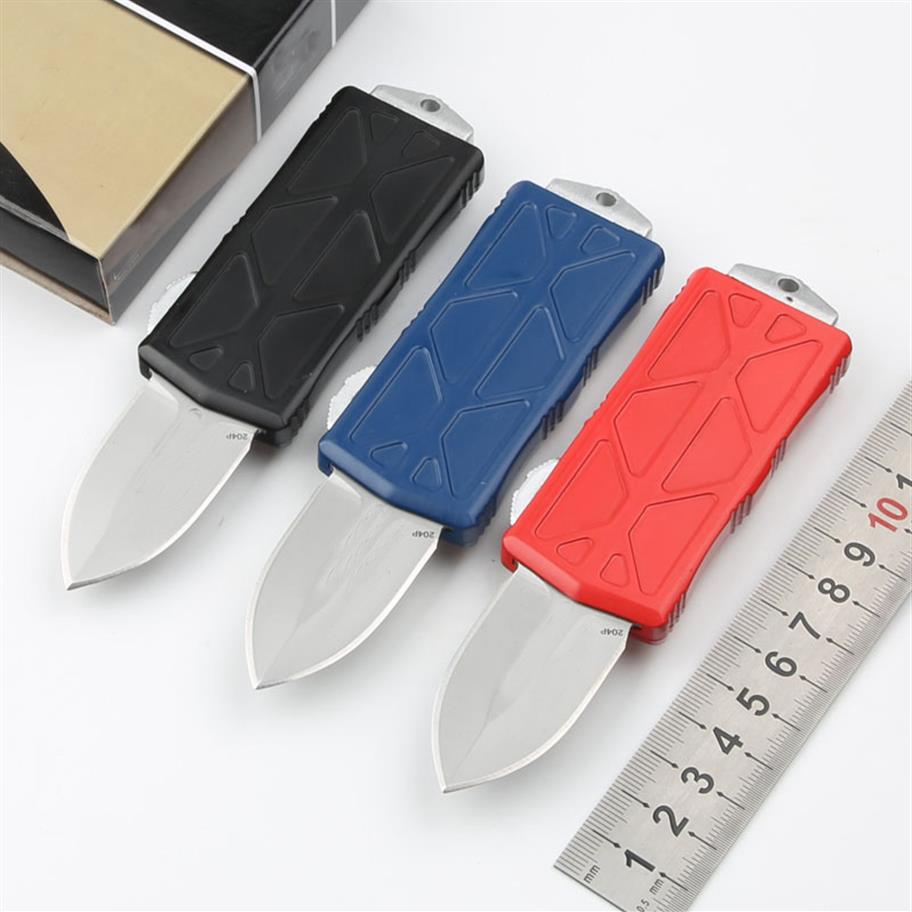 

1Pcs Mini Small Auto Tactical Knife 440C Double Edge Spear Point Satin Blade Zn-alu Alloy Handle EDC Knives With Retail Box328g