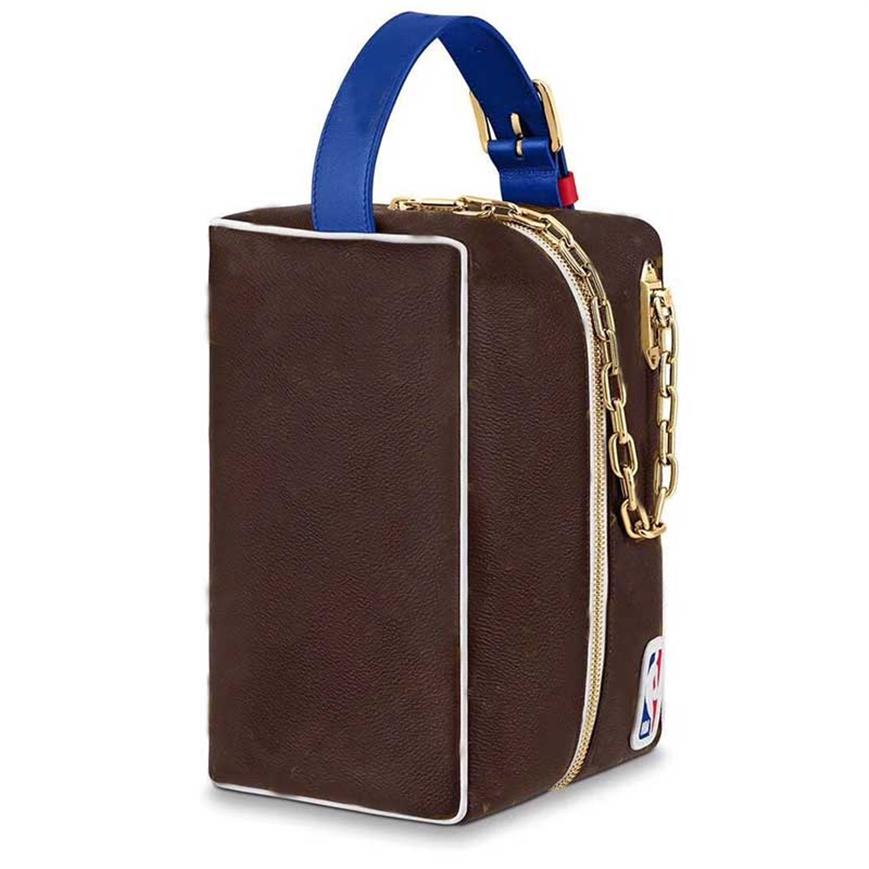 

Large Cosmetic Bag Women Handbag Real Leather Bag Letter Zipper Gold Metal Accessories High Quality Old Flower 271O, Brown