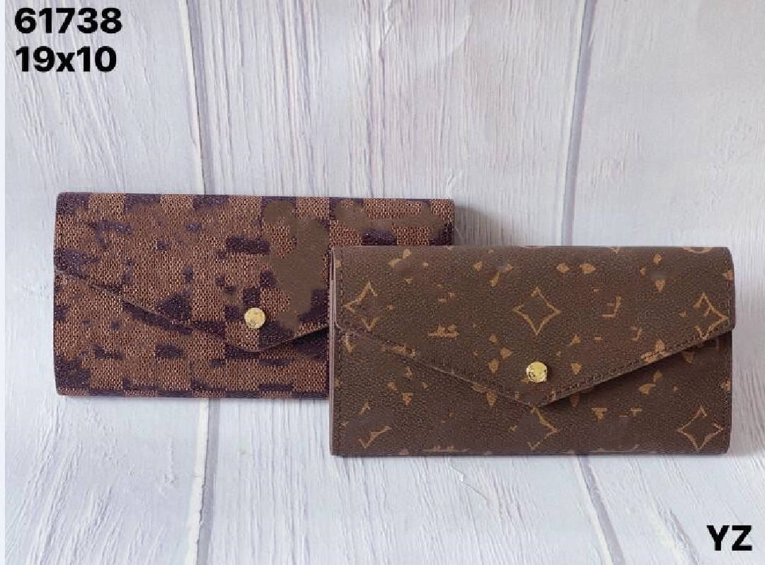 

Iron Button Long Wallets & Holders Man Printing Leather Women Wallet holder brand designer damier checked old flower Lady Multicolor Coin Purse Zipper Pocket Card, Brown flower