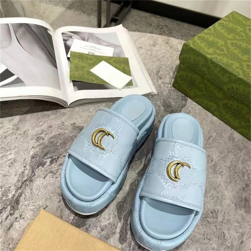 

Luxury Brand Designer Women's Leather Platform Slippers Sandals Quilted Thick Bottom Women Slippers Fashion Summer Flip Flops Shoes Slider Beach Slipper Size 35-45, # 4
