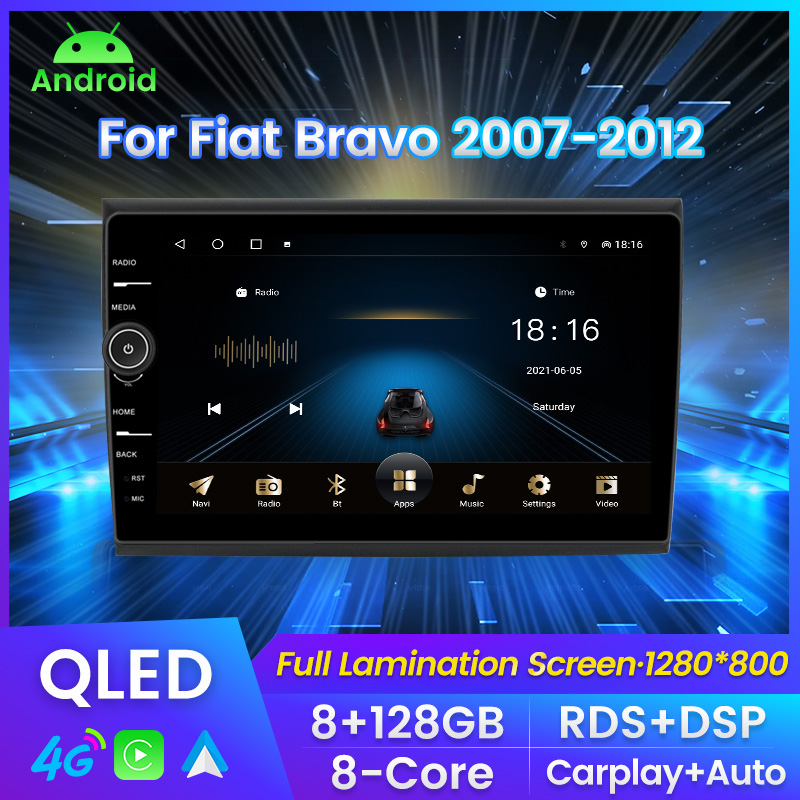

CAR DVD Video Navigation Player Multimedia for Fiat Bravo 2007 2008 2009 2010 2011 2012 GPS QLED Android 11 Carplay Auto