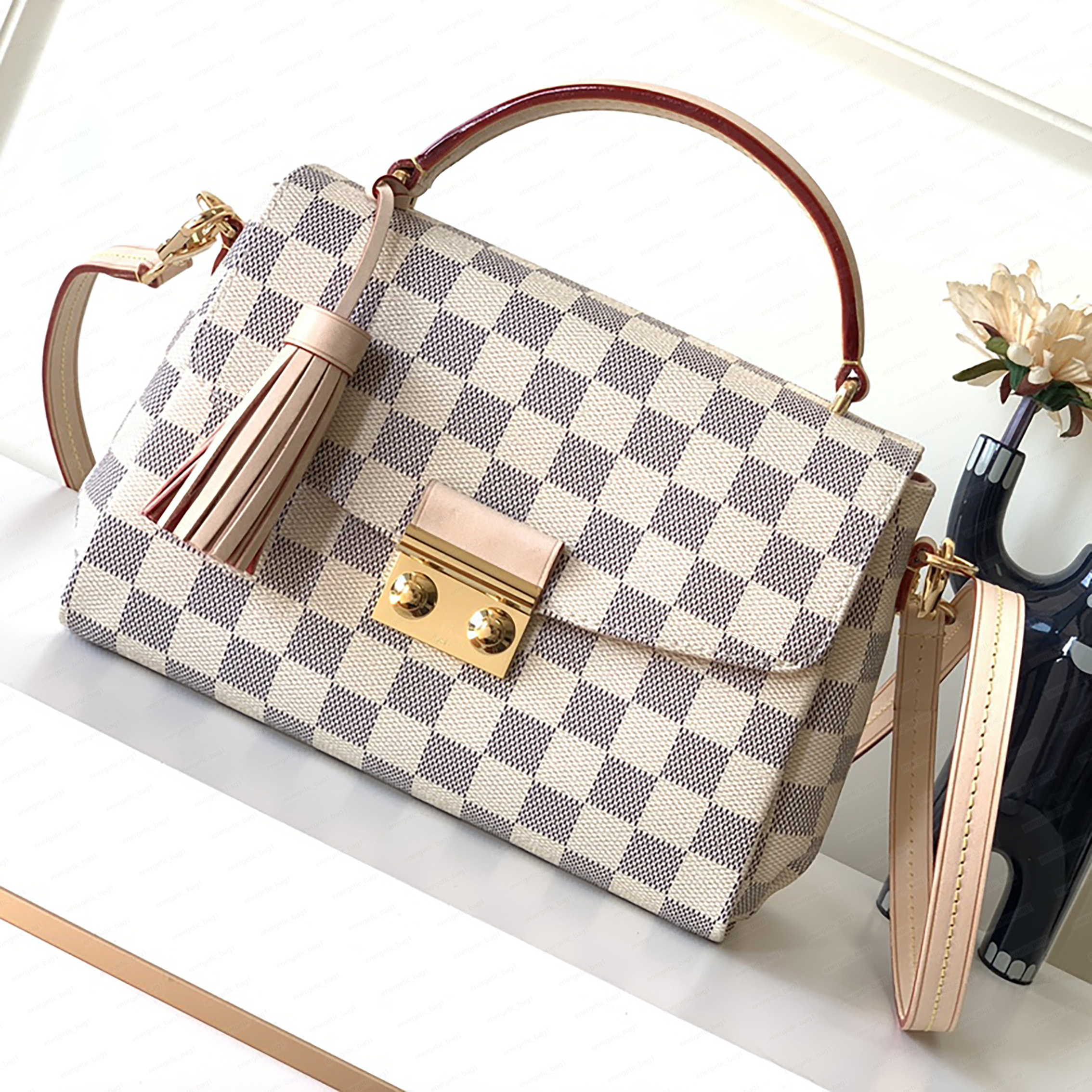 

L Bag Handbags Shoulder Bags Chevron Tote Bag with Tassel High Quality Designer Bag Genuine Leather Clutch Woman Fashion Shopping Bags Large Capacity Crossbody Bags, White
