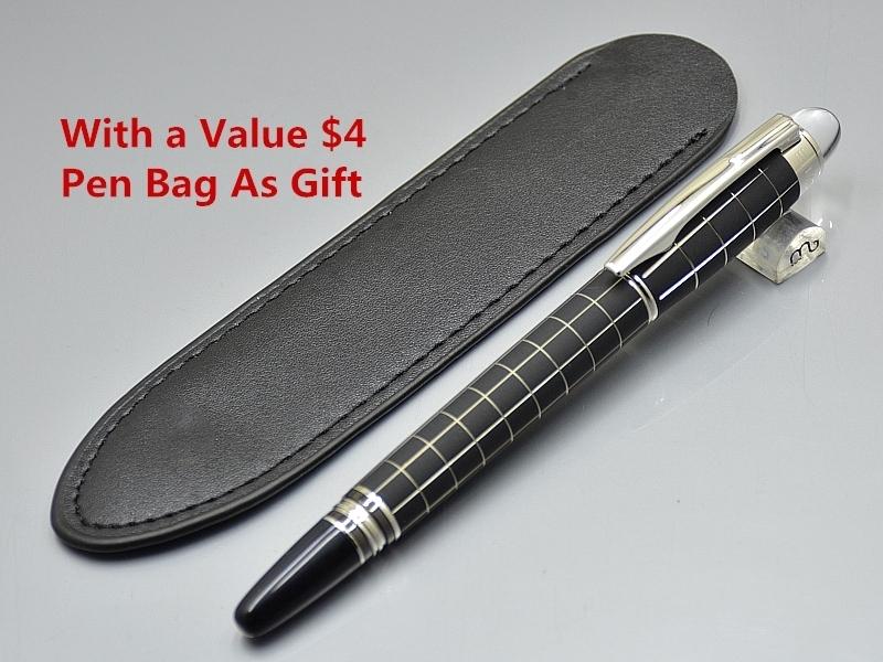 

Promotion - High Quality Writing Pen Black or Sliver Roller Ballpoint Fountain pens stationery office school supplies with Serial Number and 1 Gift Leather bag, As picture shows