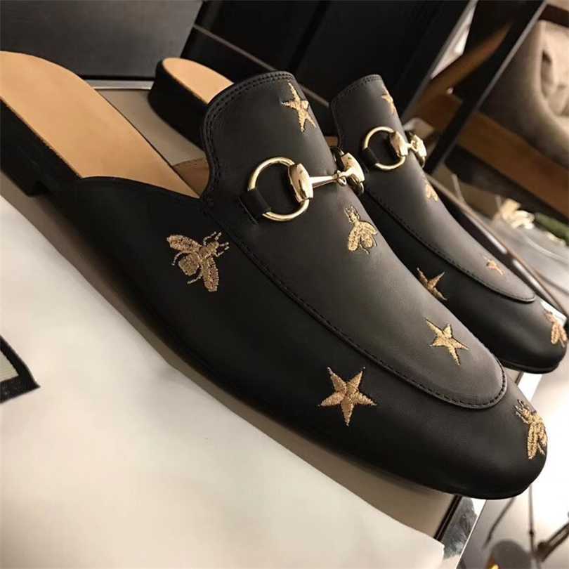 

Fashion Mules princetown leather loafers shoes Men slipper Black star small bee Metal chain Men wonen Fur slippers Ladies Casual sandal NO14