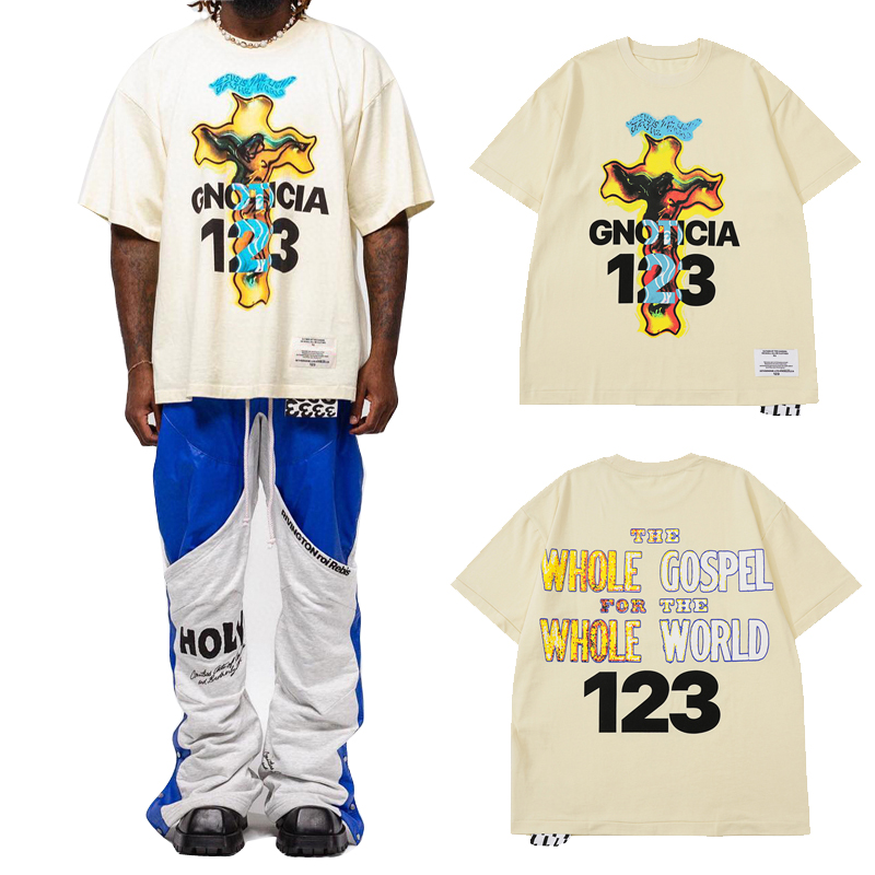 

23ss USA Cross Logo Tee Design T shirt High Street Europe Spring Summer Skateboard Men Women Cotton Tshirt, Beige