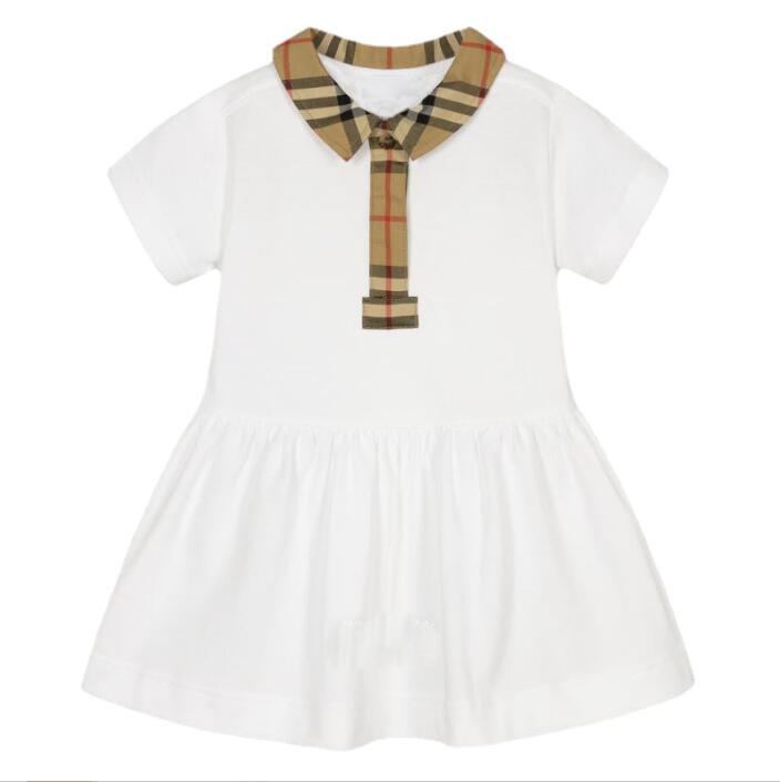 

Cute Baby Girls Plaid Dresses Summer Girl Short Sleeve Dress Turn-Down Collar Kids Stitching Skirts Children Casual Skirt, As picture