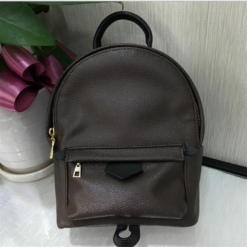 

High Quality designer leather mini women bag children backpack luxury famous fashion Springs Palm lady bag travel bag 41560 41561292e, Brown