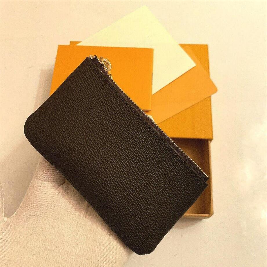 

with box dust bags 2021 Coin Purse Keys women bag Pouch Leather Holds 5 Color Fashion men Womens Key Holder Small Wallets224a, Brown flower