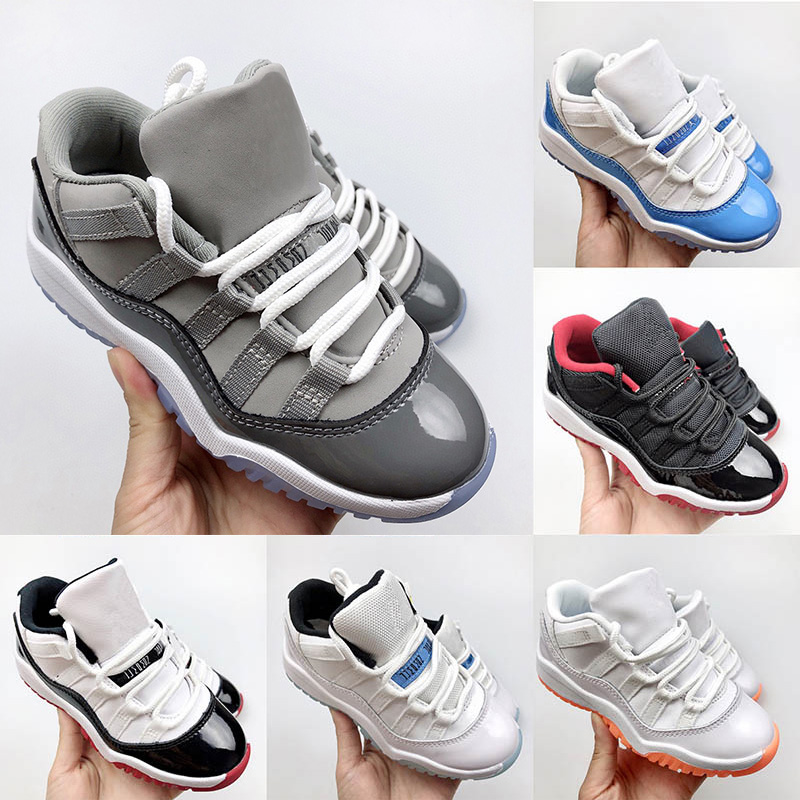 

Retro Kids shoes 11 boys Low basketball Jumpman 11s shoe Children black sneaker Chicago designer military grey trainers baby kid youth toddler infants 25-35, Box