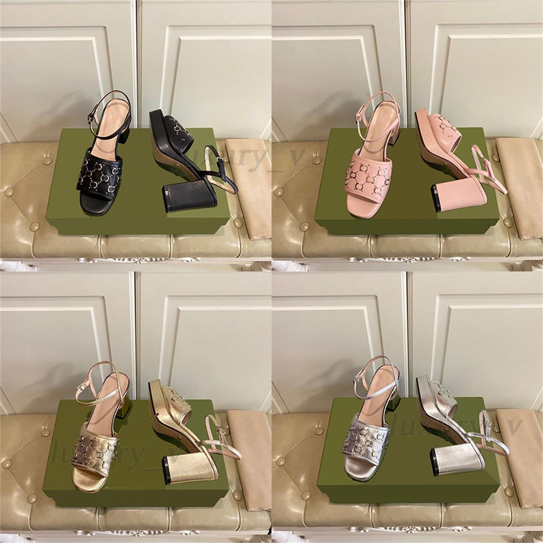 

Designer Sandals Women Platform Stud sandal Interlocking Embossed Mules Mini Double G Waterproof Shoes Ankle Strap Chunky High Heels 8.5cm