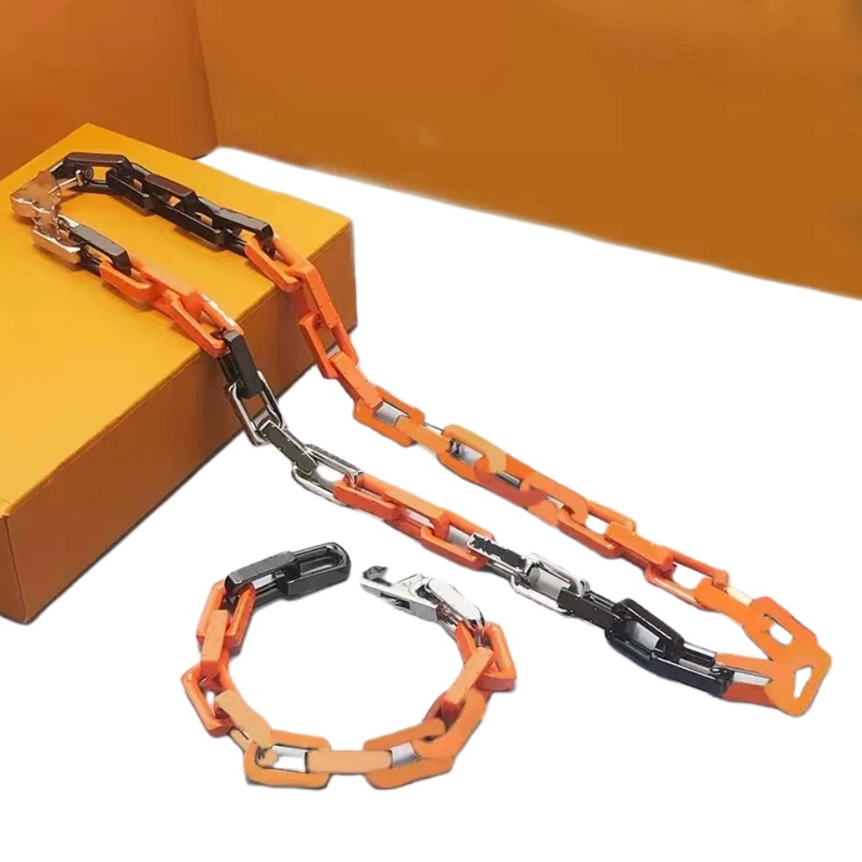 

Fashion men chain designer necklace bracelet luxury jewelry stainless steel hiphop orange black silver mens chains necklaces jewelry for men women gift