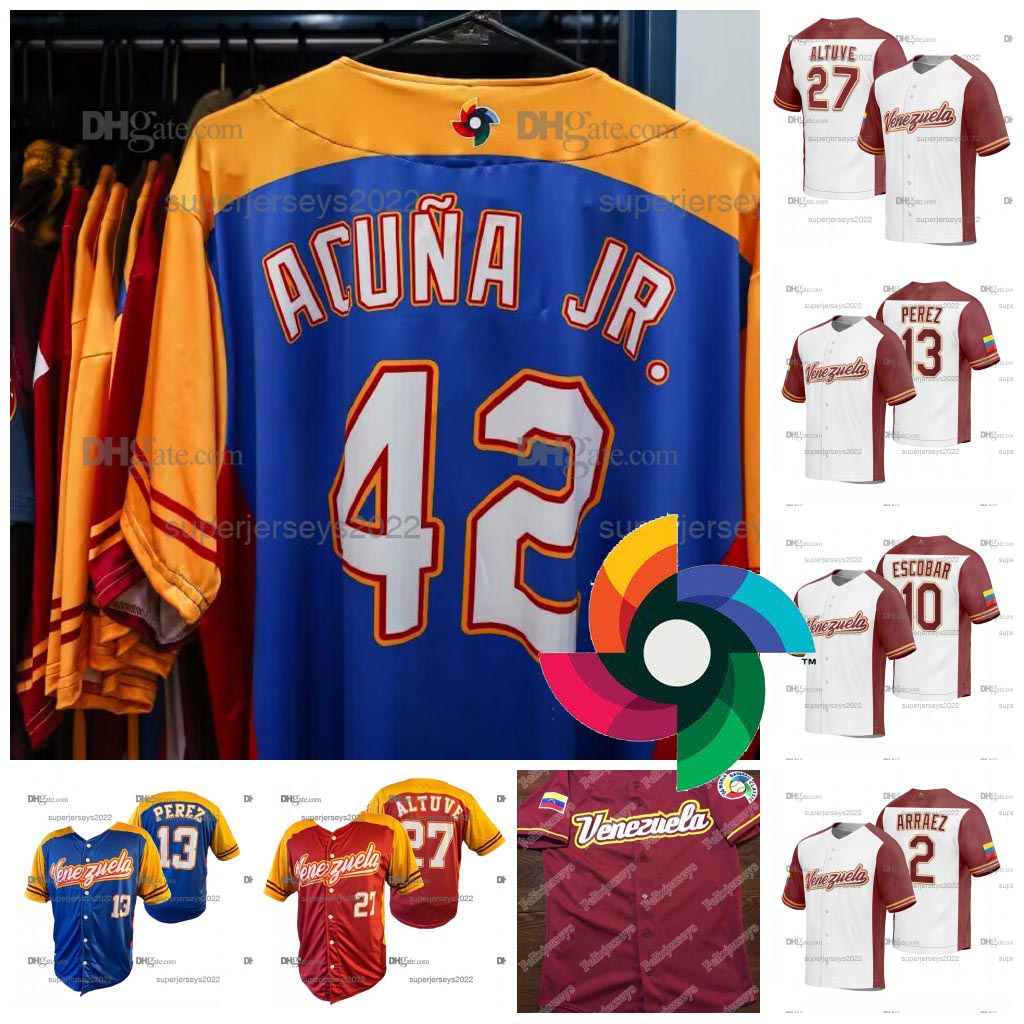 

Baseball Jerseys 42 Ronald Acuna Jr. 2023 WBC Venezuela Baseball Jersey Miguel Cabrera Salvador Perez Luis Arraez Eduardo ESCOBAR Gleyber Torres Miguel Rojas, White 1 mens s-xxxl