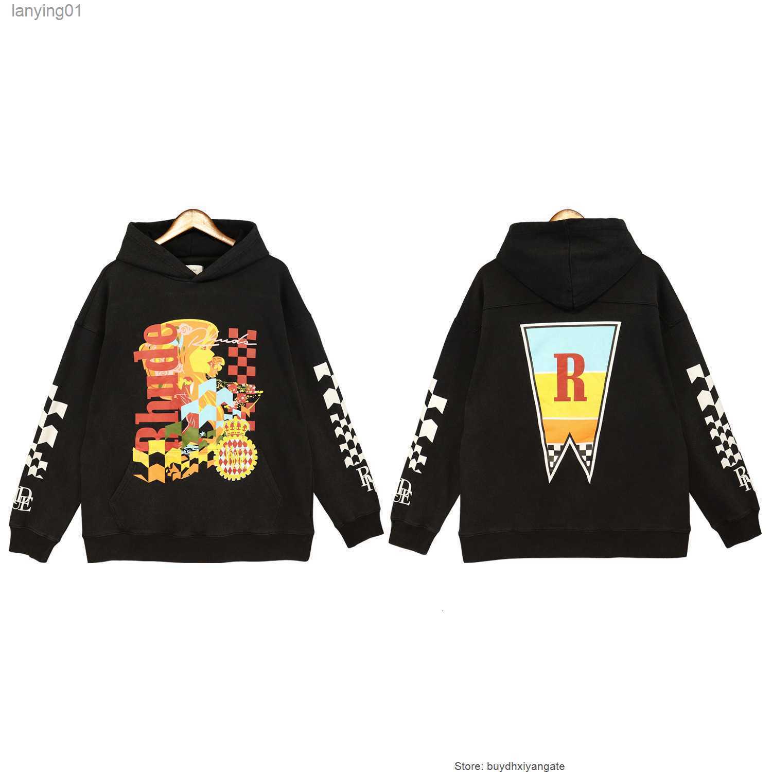 

Autumn Winter Men' Hoodies Rhude Black Joyride Hooded Water Wash for Men