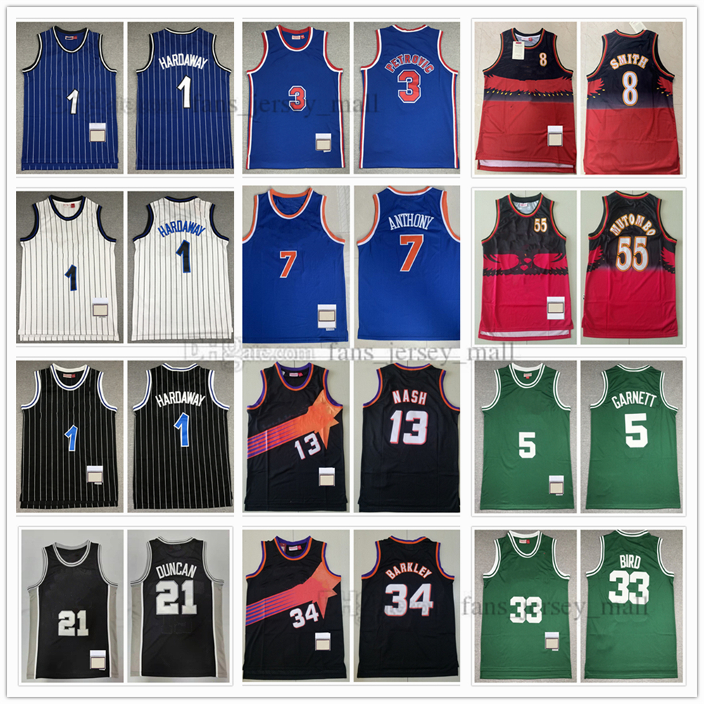 

Retro Mitchell and Ness Basketball Jersey Smith Mutombo Garnett Bird Petrovic Anthony Hardaway Nash Barkley Duncan Stitched jerseys, Picture(with team log)