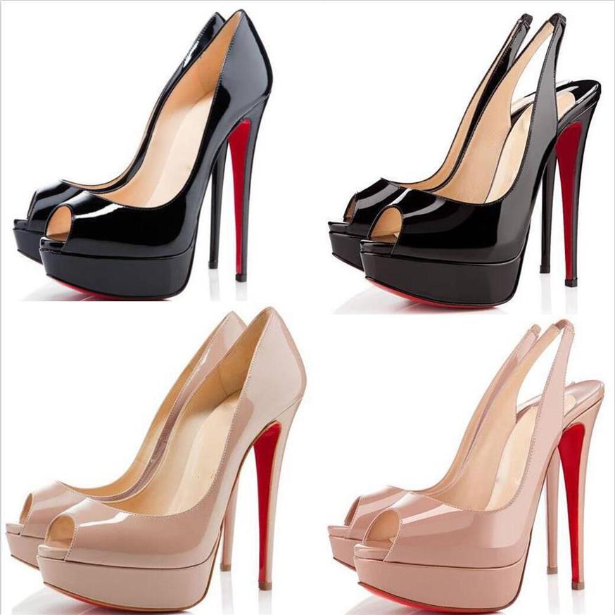 

Top quality shoe women extreme high heels 14cm blue red brown platform Stiletto wedding shoes big size peep toe pumps233V, Black/sling