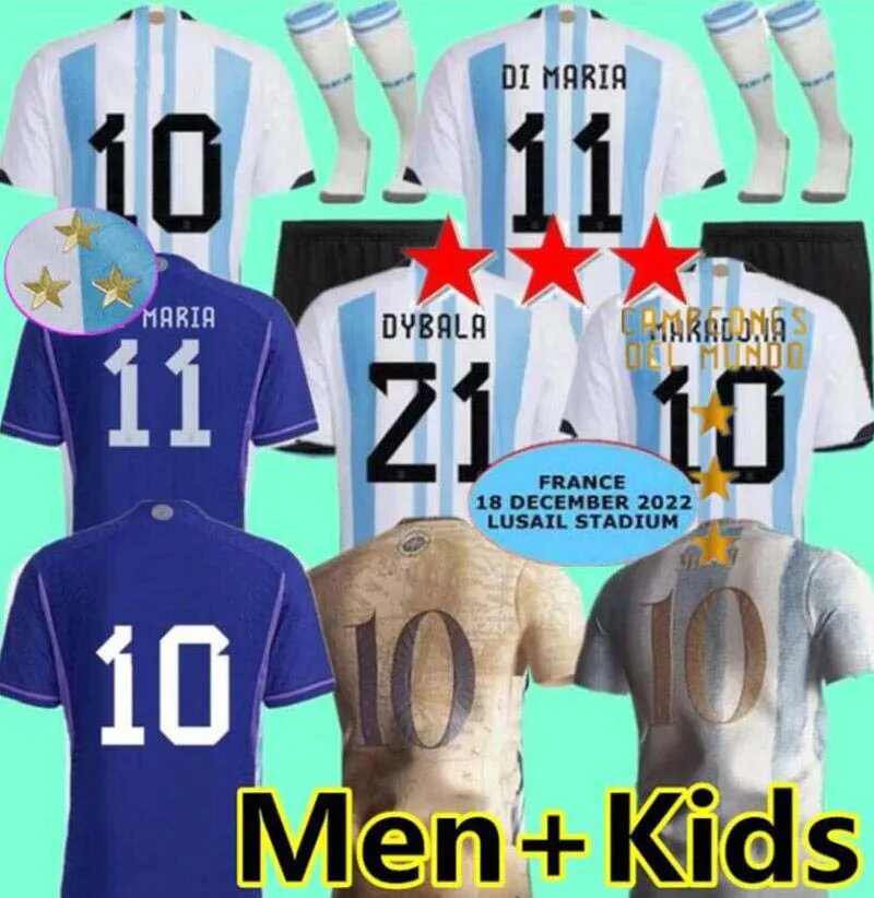 

CUSTOM 3 Star 2022 Argentina soccer Jersey ENZO ALVAREZ DYBALA AGUERO MARADONA DI MARIA J. ALVAREZ Home away pre-match Men Kids kit socks fo, 3-star home aldult