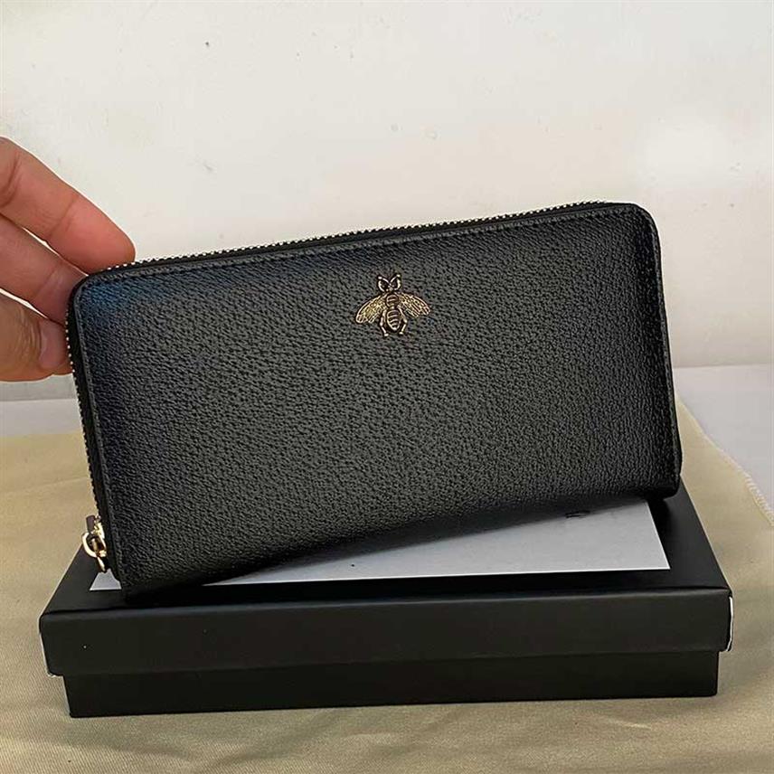 

Bee long wallet mens high quality real leather long wallet fashion single zipper long card holder animalier purse with box2092, Black