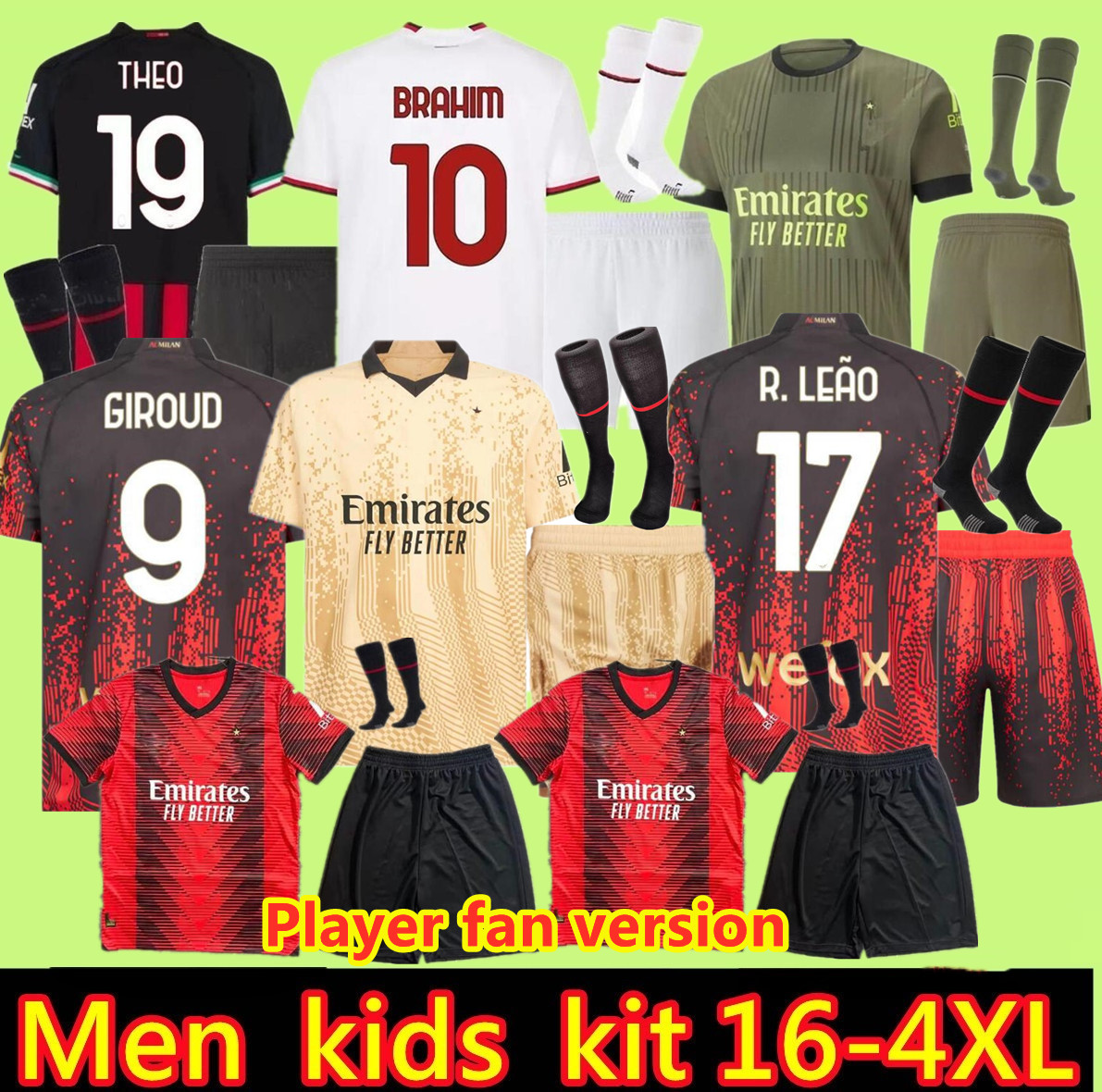 

AC 22 23 champions ac miLans Soccer jerseys 2022 2023 TOMORI GIROUD IBRAHIMOVIC third home 2022 TONALI PLAYER VERSION 4TH goalkeeper special brahim MEN kids football, Gold