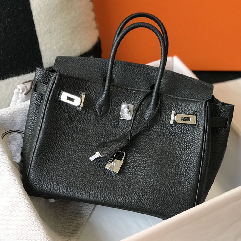 

25/30/35cm Tote Bag Large Handbag Women Shoulder Bags Shopping Cowhide Grain Genuine Leather Silver Stamped Lock Fashion Letter Birkin Handbags High Quality