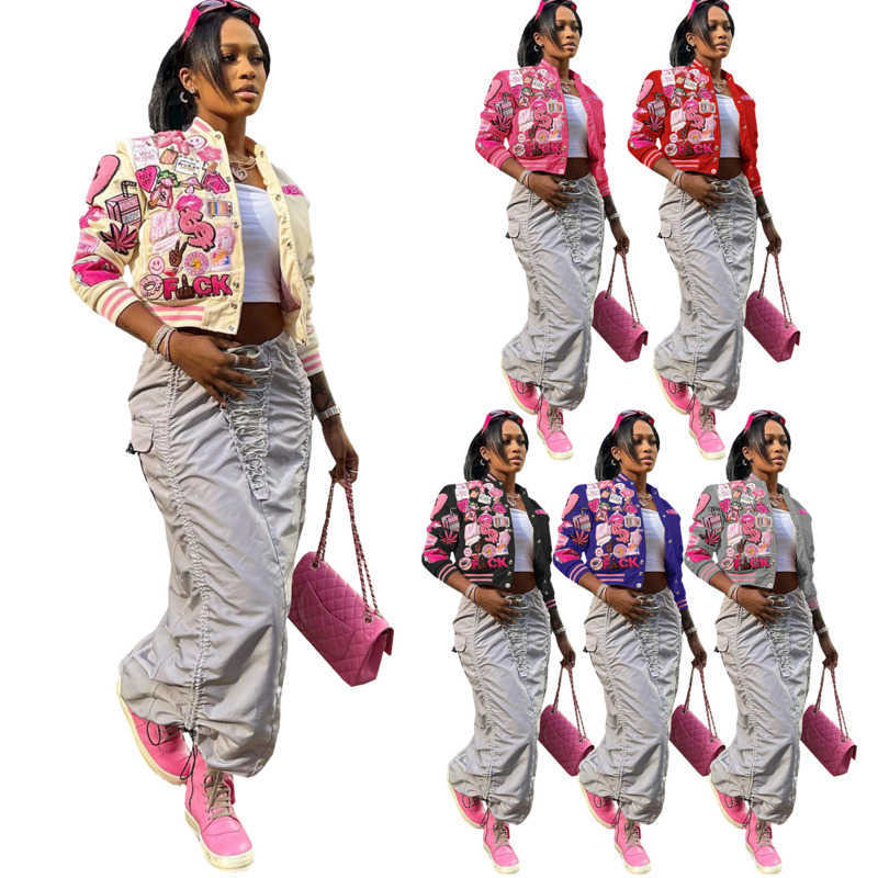 

DHL Designer Spring Short Style Women Outerwear Baseball Long Sleeve Printed Streetwear Jacket, Rose pink